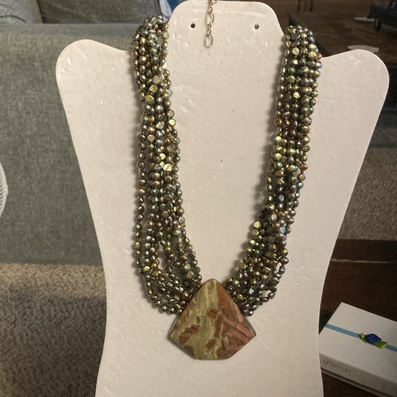 Genuine jasper statement necklace , no marks found , multi strand beaded - Picture 2 of 8